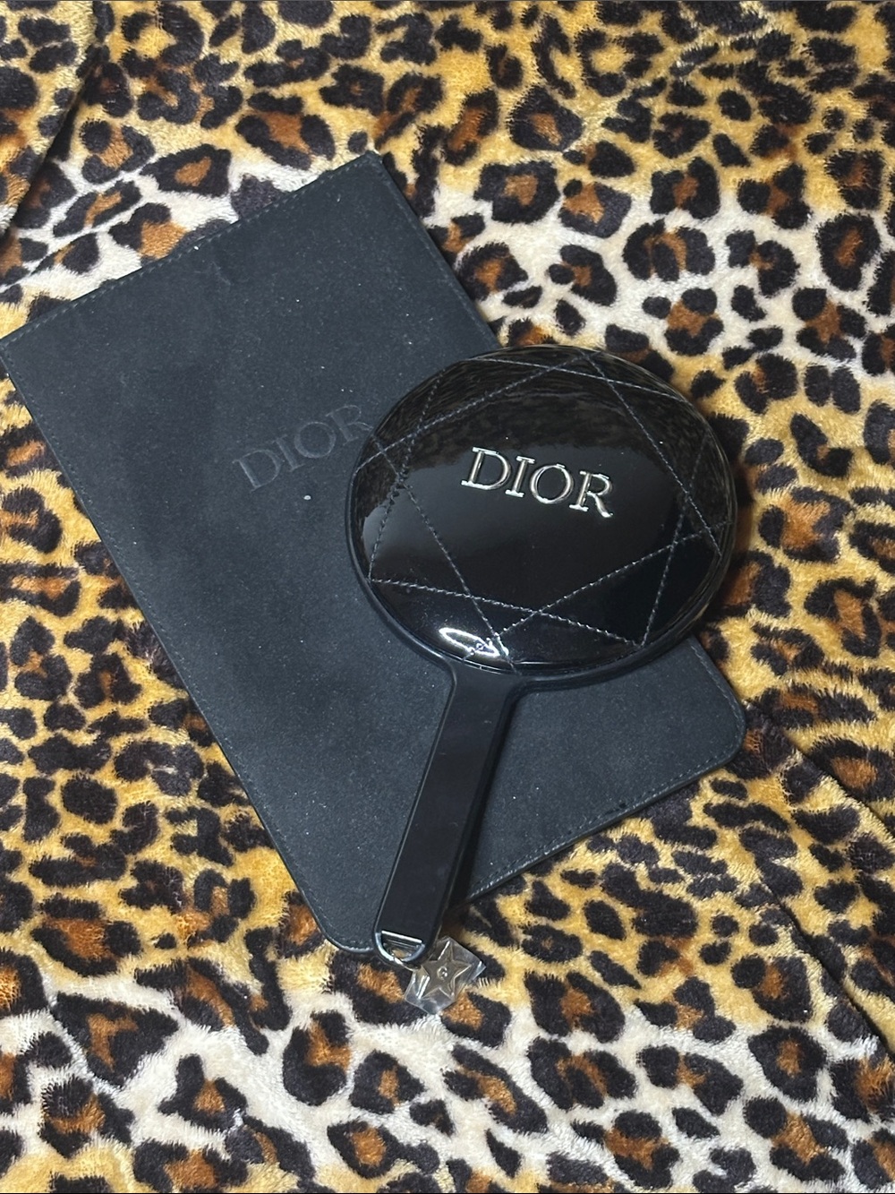 Dior Black Quilted Hand Mirror with Logo